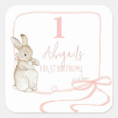 Coquette Roze Peter het Konijn 1e Verjaardag Vierkante Sticker (Voorkant)