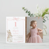 Coquette Roze Peter het Konijn Foto 1e Verjaardag Kaart (Staand voorkant)