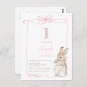 Coquette Roze Peter het Konijn Meisje 1e Verjaarda Briefkaart (Voorkant / Achterkant)