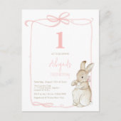 Coquette Roze Peter het Konijn Meisje 1e Verjaarda Briefkaart (Voorkant)