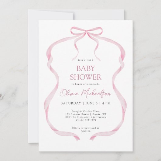 Coquette Roze Plaid Ribbon Bow Girl Baby shower Kaart (Voorkant)