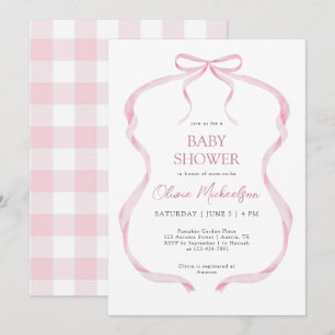 Coquette Roze Plaid Ribbon Bow Girl Baby shower Kaart
