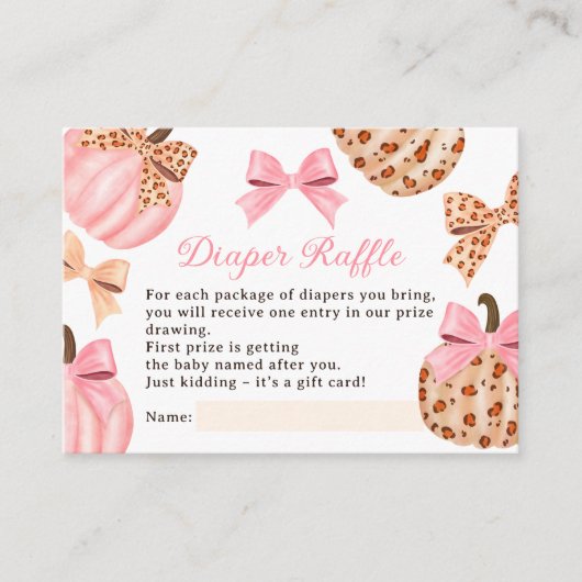 Coquette Roze Pompoen Bow Baby Luier Raffle Informatiekaartje (Voorkant)