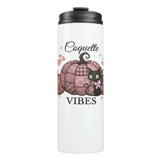 Coquette Roze Pompoen Kat Klassiek T-shirt Thermosbeker (Voorkant)