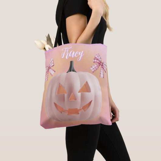 Coquette Roze Pompoen met Bogen Custom Tote Bag (Dichtbij)