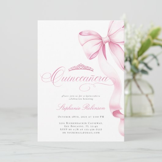 Coquette Roze Quinceañera Uitnodiging (Staand voorkant)
