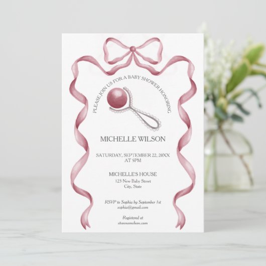  Coquette Roze Ribbon Bow Baby Meisje Kaart (Staand voorkant)