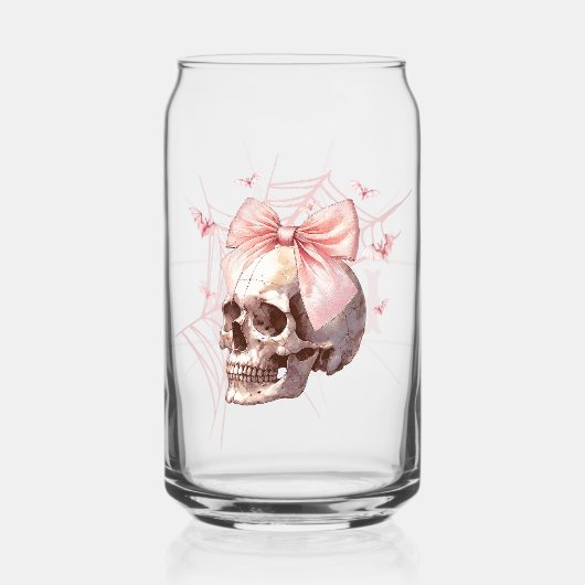 Coquette Roze Schedel Gepersonaliseerde Glas Kan (Voorkant)