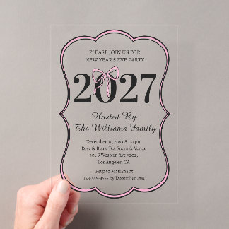 Coquette Roze Strik 2027 Oud en Nieuw Feest Acryl Uitnodigingen