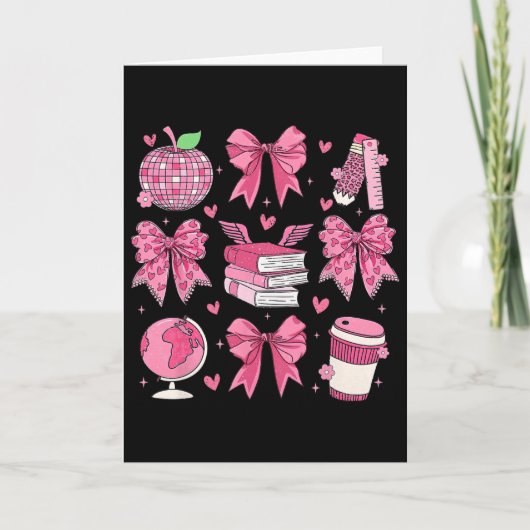 Coquette Roze Strik Appel Leraar Waardering Valent Kaart (Voorkant)