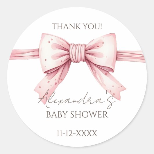 Coquette Roze strik Baby shower Dank u Ronde Sticker (Voorkant)