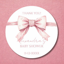 Coquette Roze strik Baby shower Dank u Ronde Sticker
