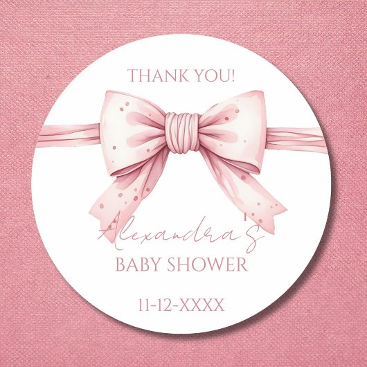 Coquette Roze strik Baby shower Dank u Ronde Sticker