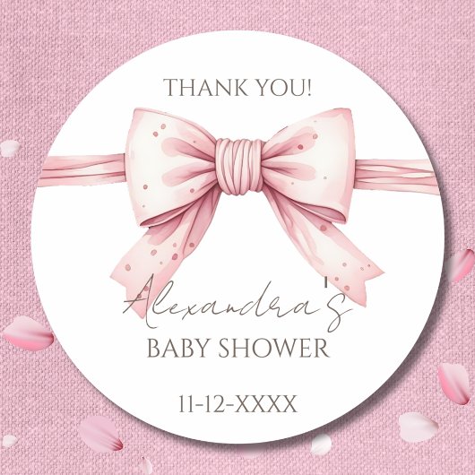 Coquette Roze strik Baby shower Dank u Ronde Sticker