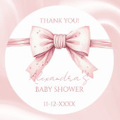 Coquette Roze strik Baby shower Dank u Ronde Sticker