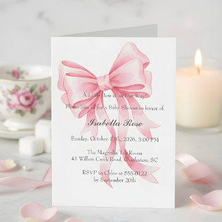 Coquette Roze Strik Baby Shower Het is een Meisje Kaart