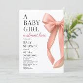 Coquette Roze Strik Baby Shower Kaart (Staand voorkant)