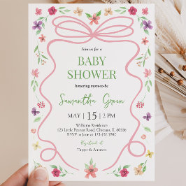Coquette Roze Strik Baby Shower Kaart