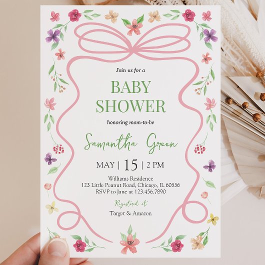 Coquette Roze Strik Baby Shower Kaart