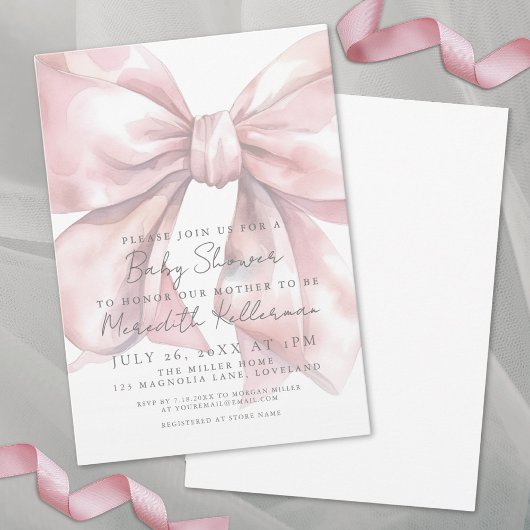Coquette Roze Strik Baby Shower Kaart
