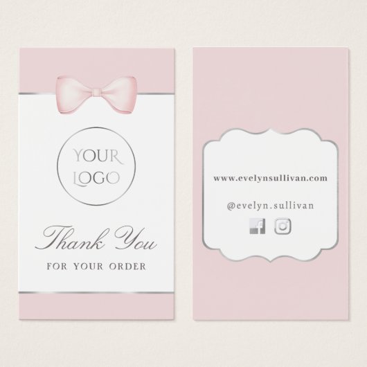 Coquette roze strik bijsluiter visitekaartje (Voorkant /achterkant)
