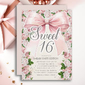 Coquette Roze strik Bloemen  Sweet 16 Kaart