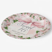 Coquette Roze strik Bloemen  Sweet 16 Papieren Bordje (Gekanteld)