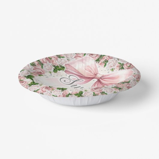 Coquette Roze strik Bloemen  Sweet 16 Papieren Kommen (Gebogen)