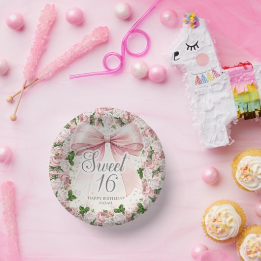 Coquette Roze strik Bloemen  Sweet 16 Papieren Kommen (Feest)