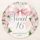 Coquette Roze strik Bloemen  Sweet 16 Ronde Kartonnen Onderzetter (Voorkant)