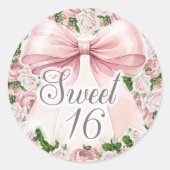 Coquette Roze strik Bloemen  Sweet 16 Ronde Sticker (Voorkant)