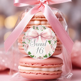 Coquette Roze strik Bloemen  Sweet 16 Ronde Sticker