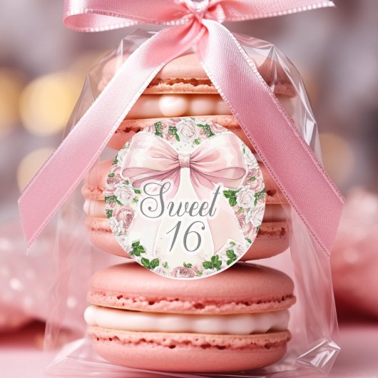 Coquette Roze strik Bloemen  Sweet 16 Ronde Sticker
