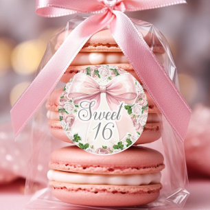 Coquette Roze Strik Bloemige Vintage Sweet 16 Ronde Sticker