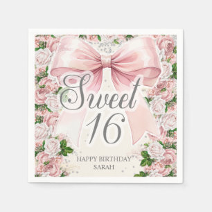 Coquette Roze Strik Bloemige Vintage Sweet 16 Servet
