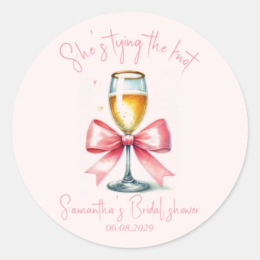Coquette Roze Strik Bruidsdouche Ronde Sticker (Voorkant)