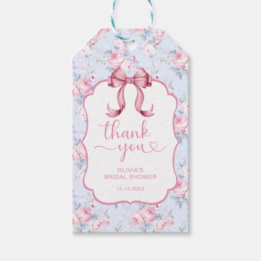 Coquette Roze Strik Bruidsfeest Bedankt Cadeaulabel (Voorkant)