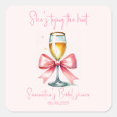 Coquette Roze Strik Bruidsfeest Vierkante Sticker (Voorkant)