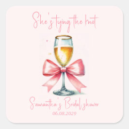 Coquette Roze Strik Bruidsfeest Vierkante Sticker