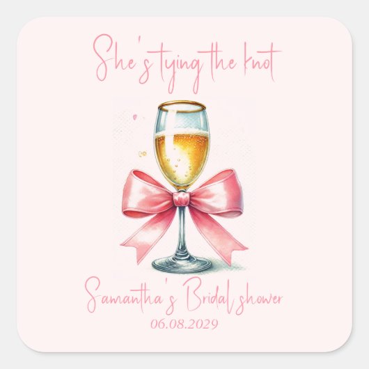 Coquette Roze Strik Bruidsfeest Vierkante Sticker (Voorkant)