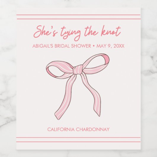 Coquette Roze Strik Bruiloft Feest Favor Wijn Etiket (Enkel label)