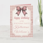 Coquette Roze Strik en Gingham Sweet 16 Kaart (Voorkant)