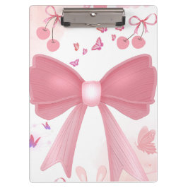 Coquette Roze Strik en Kersen Esthetische Collage Klembord