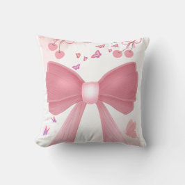 Coquette Roze Strik en Kersen Esthetische Collage Kussen