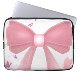 Coquette Roze Strik en Kersen Esthetische Collage Laptop Sleeve