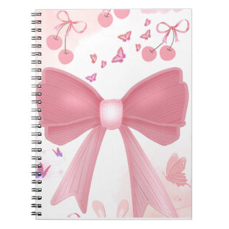 Coquette Roze Strik en Kersen Esthetische Collage Notitieboek