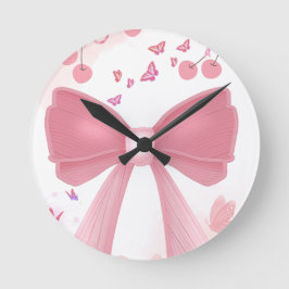 Coquette Roze Strik en Kersen Esthetische Collage Ronde Klok