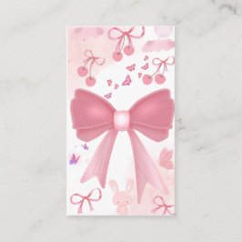 Coquette Roze Strik en Kersen Esthetische Collage Visitekaartje