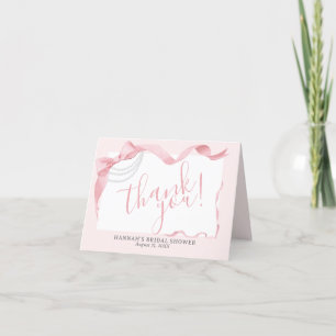 Coquette Roze Strik en Parels Moderne Bruidsdouche Bedankkaart