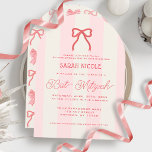 Coquette Roze Strik en Strepen Bat Mitzvah Kaart<br><div class="desc">Deze coquette meisjes bat mitswa uitnodiging heeft een rode/donkroze strik op een crèmekleurige achtergrond met lichtroze strepen. De achterkant heeft een crèmekleurige achtergrond met een patroon van rode strikken. Personaliseer het naar uw wensen. U vindt overeenkomende producten in mijn winkel.</div>